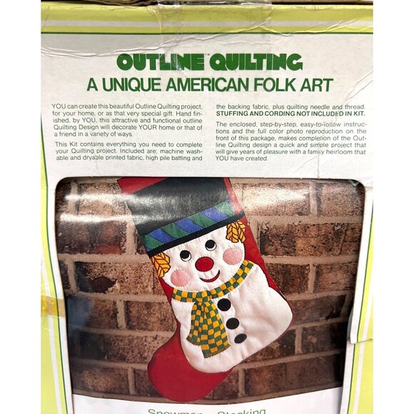 Vintage Outline Quilting Christmas Snowman Stocking Craft Kit Folk Art Diy Proje - Picture 2 of 2